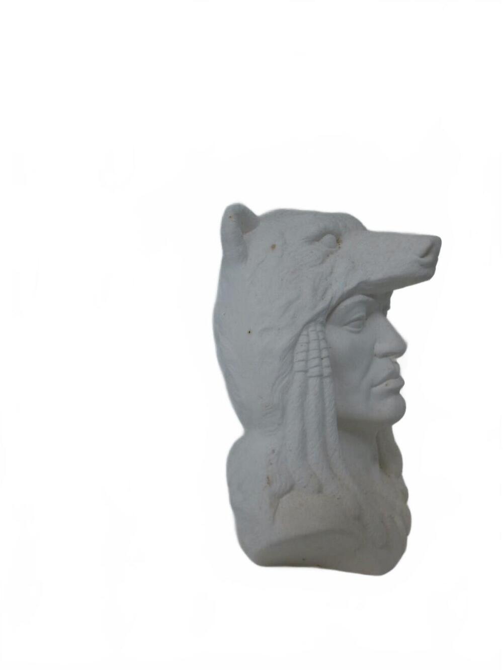 BISQUE Provincial Bear Warrior Bust 8" ,Ready 2 Paint Native American Brave Head